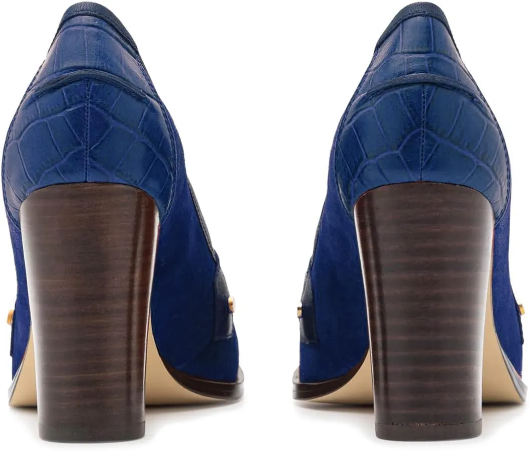 MOOMMO Women's Chunky Block Heel Pumps Round Closed Toe Slip On Oxford Loafers Shoes High Heels Snake Skin Work Pump Suede Loafer for Office Ladies Classic Formal Business Professional 4-13 M US
