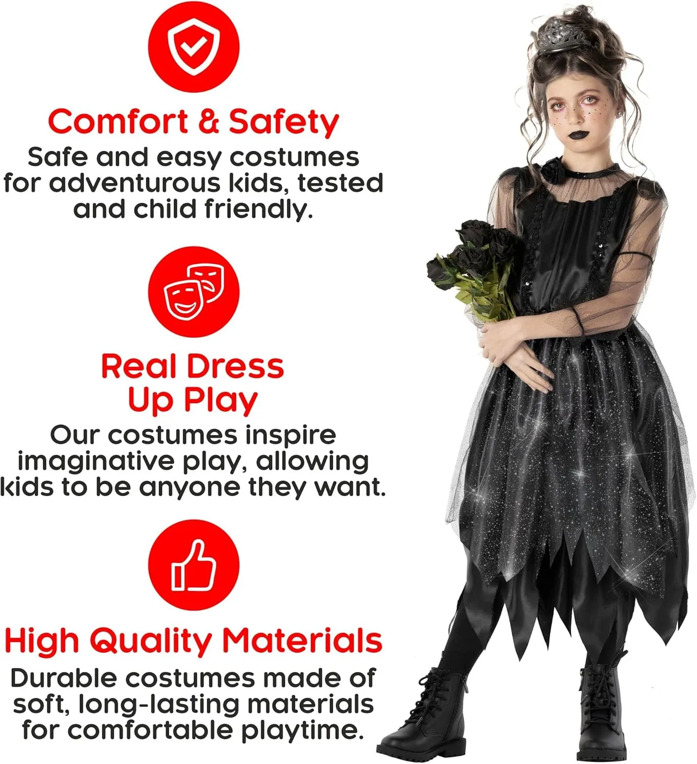 Morph Kids Gothic Witch Costume For Girls - Black Witch Dress For Kids - Spooky Halloween Outfit For Girls