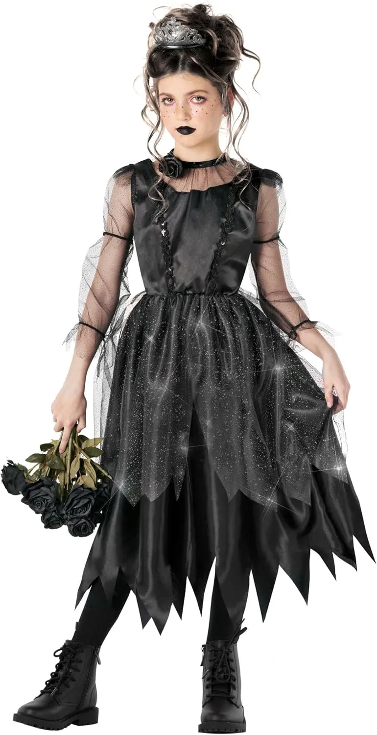 Morph Kids Gothic Witch Costume For Girls - Black Witch Dress For Kids - Spooky Halloween Outfit For Girls