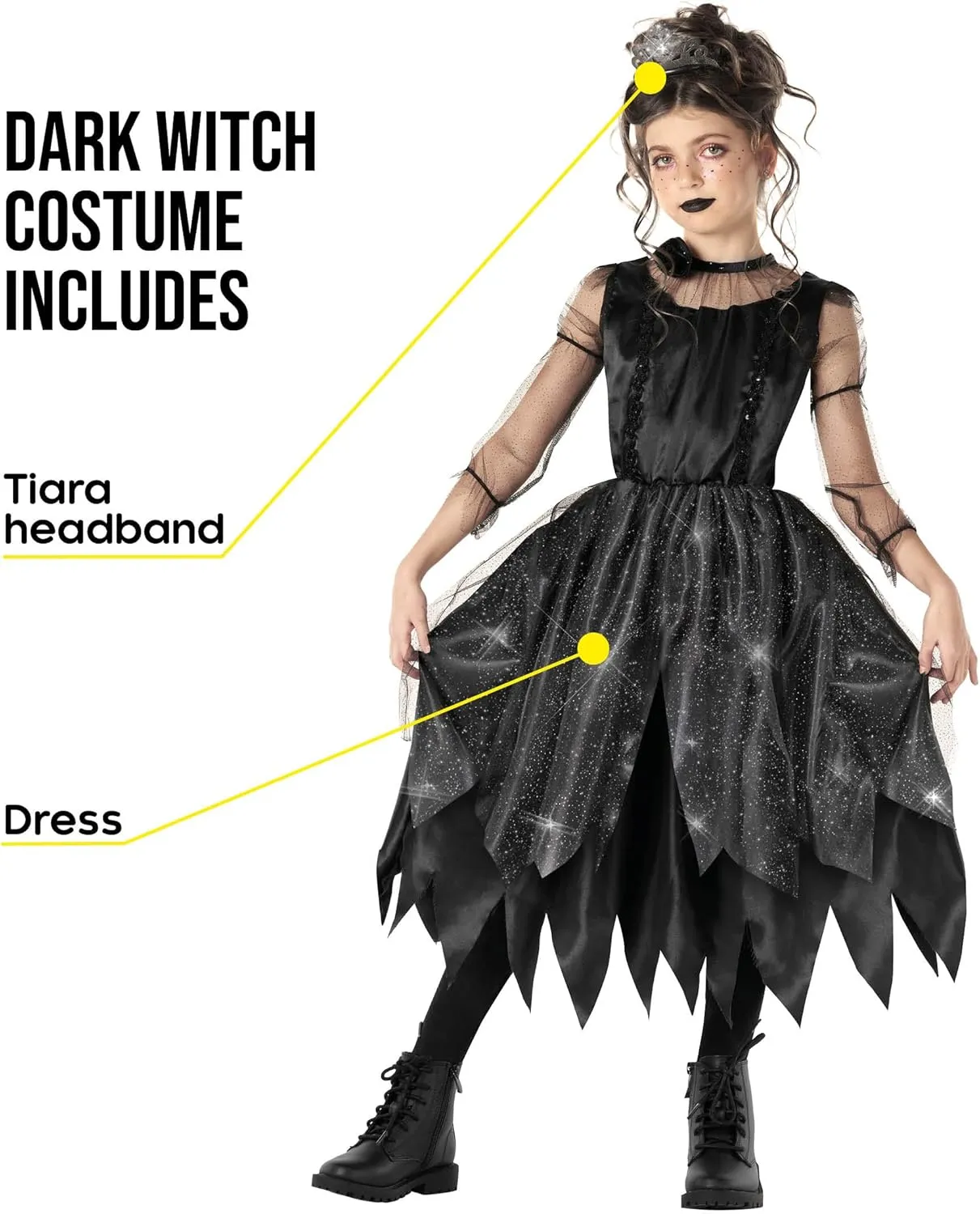 Morph Kids Gothic Witch Costume For Girls - Black Witch Dress For Kids - Spooky Halloween Outfit For Girls