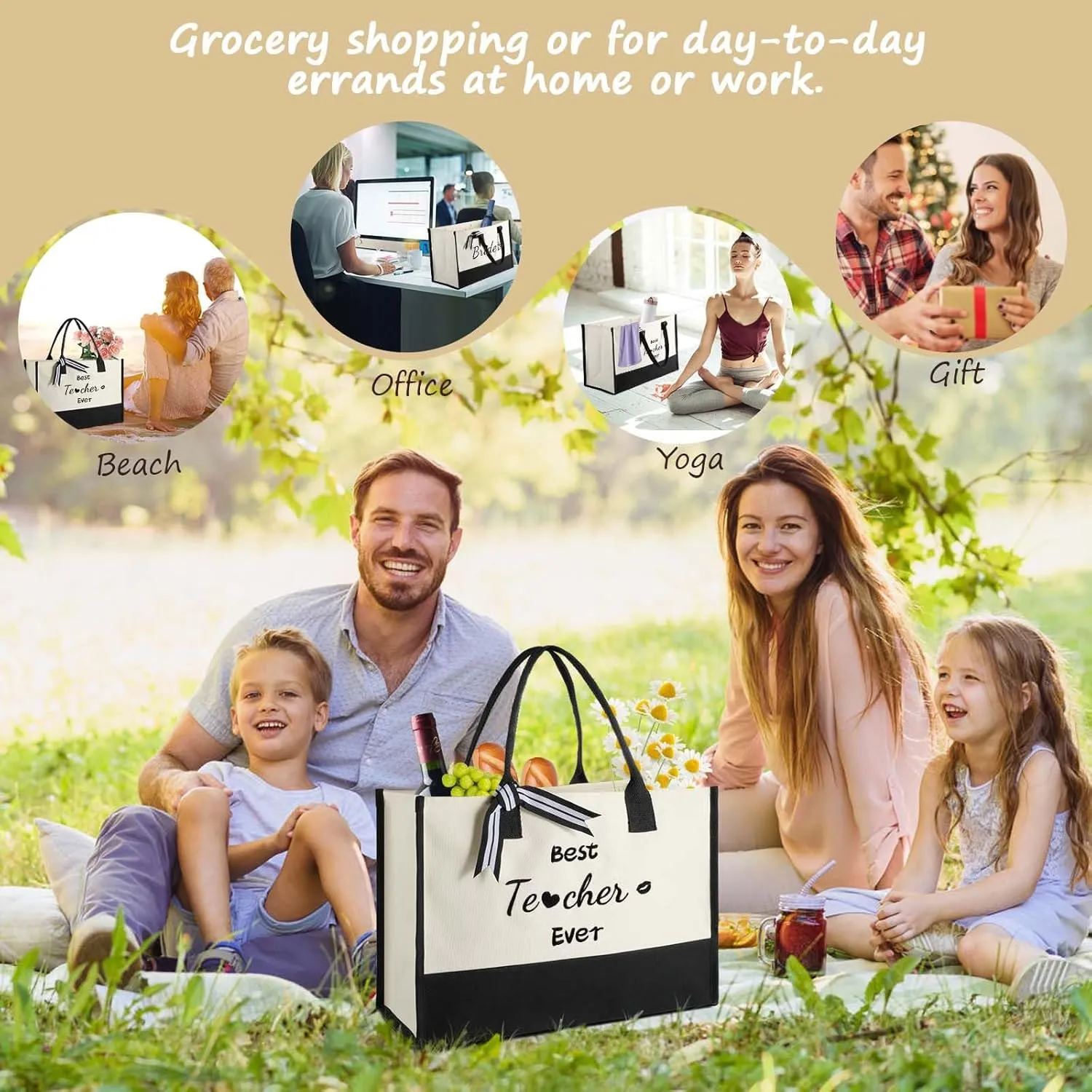 Mothers Day Gifts for Women Birthday Gifts for Women Personalized Large Canvas Tote Bag for Beach Travel