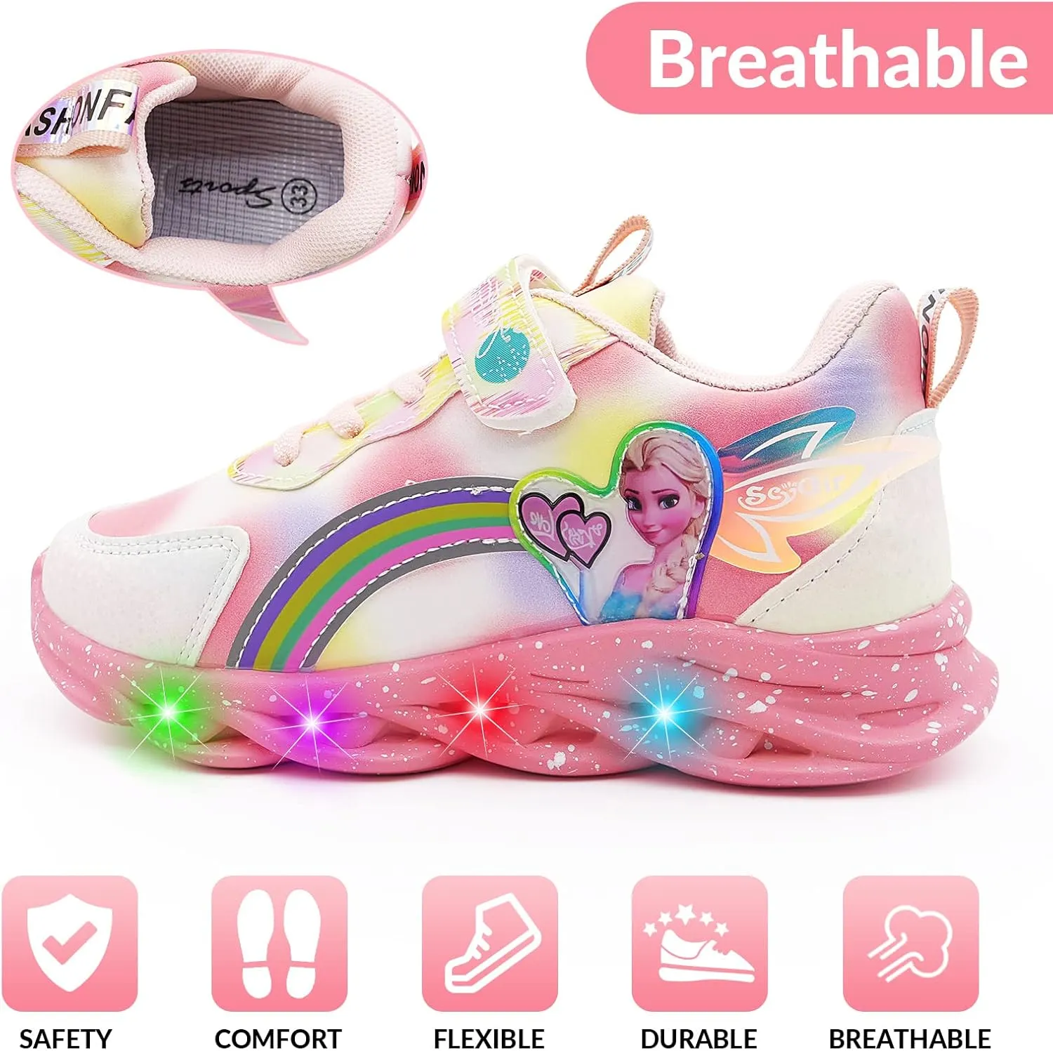 Movie Casual Shoes LED Light Up SneakersSnow Princess Shoes Baby Toddler Shoes Girl Birthday Present