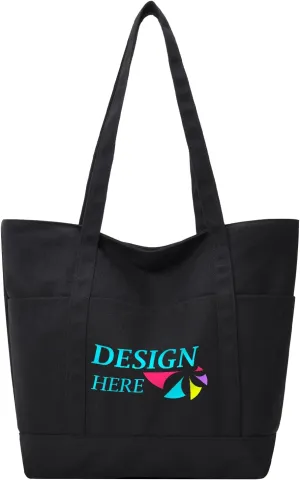 Muka Customized Canvas Heavyweight Pocket Tote Bag, Personalized Logo Shoulder Bag