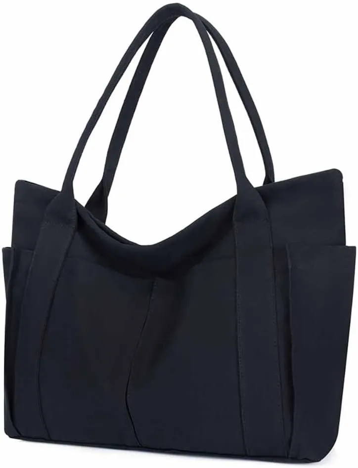 Muka Large Canvas Tote Bag with Multi-pocket, Heavy Duty Shoulder Bag Handbag, 20" x 14" x 6"