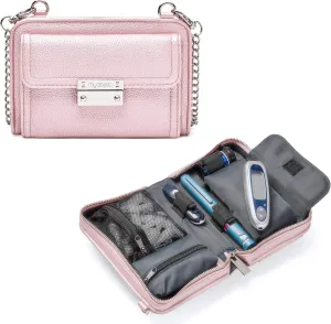 Myabetic Tina Diabetes Mini Crossbody for Glucose Meter, Test Strips, Insulin Pen or Vial, Keys, Credit Cards (Pink Frost)