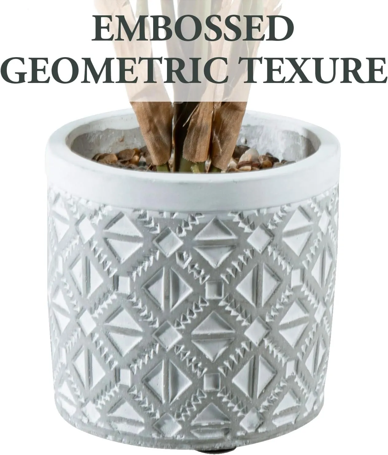 MyGift Artificial Dieffenbachia Leafy Plant in Modern Gray Concrete Pot with Geometric Embossed Pattern, Faux Indoor Home Decor Greenery Decorative Round Planter