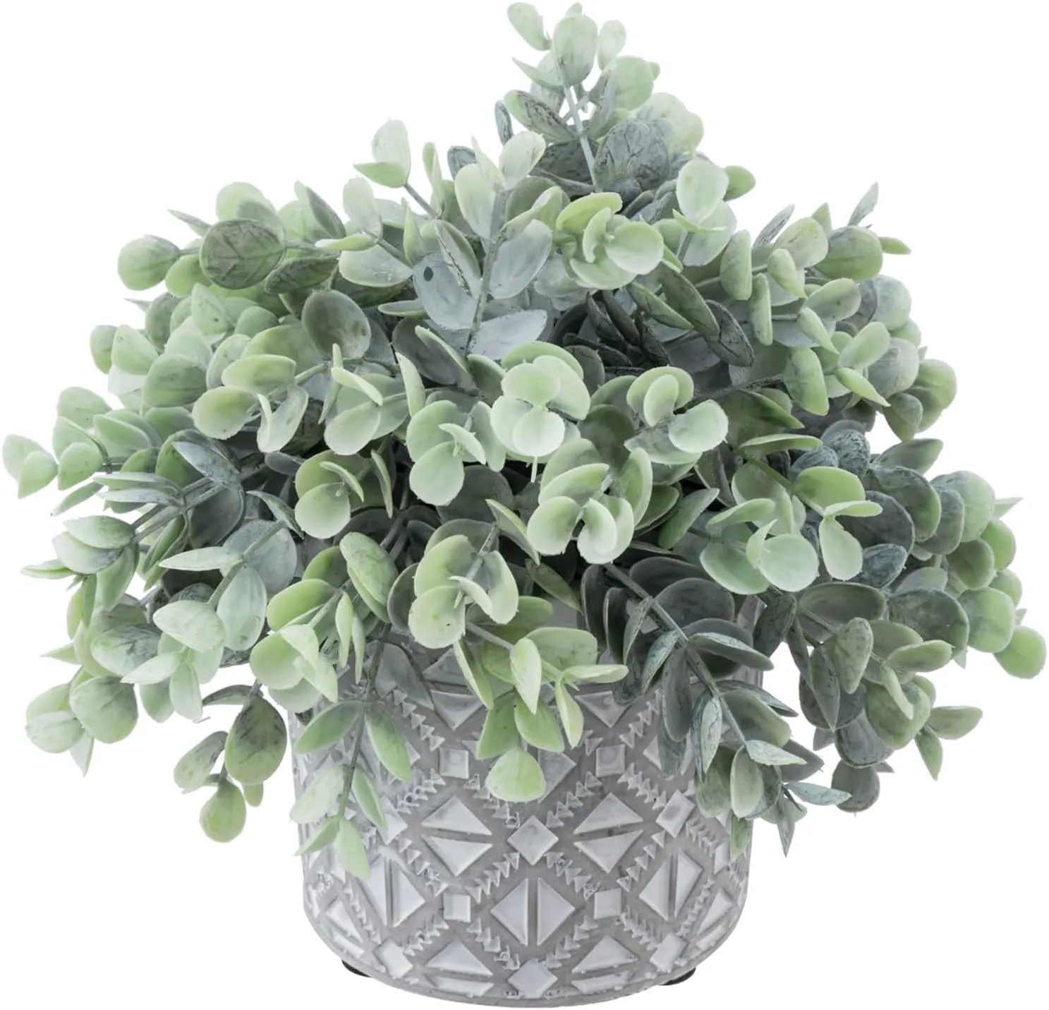 MyGift Artificial Eucalyptus Plant in Modern Gray Concrete Pots with Geometric Embossed Pattern (1, Grey)