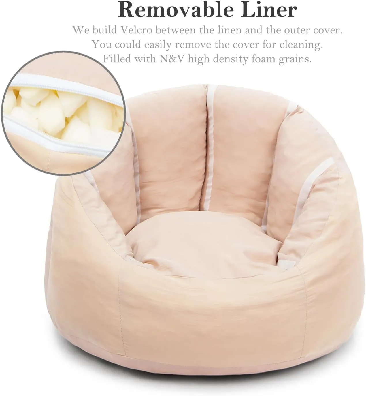 N&V Medium Shell Bean Bag Chair, Adult Size Bean Bag Sack, Foam Filling, Includes Removable and Machine Washable Cover, 37in, Soft Faux Fur, Blue