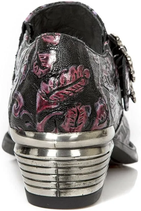 New Rock 7960 Mens Embossed Vintage Leather Buckle Steel Heel Shoes