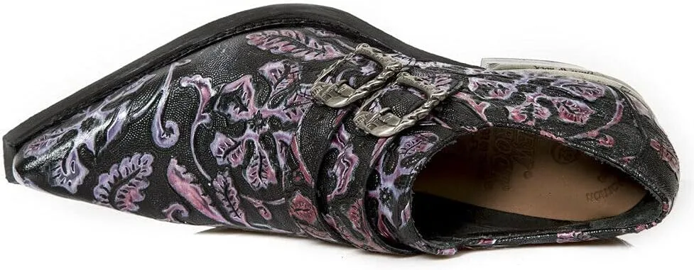 New Rock 7960 Mens Embossed Vintage Leather Buckle Steel Heel Shoes