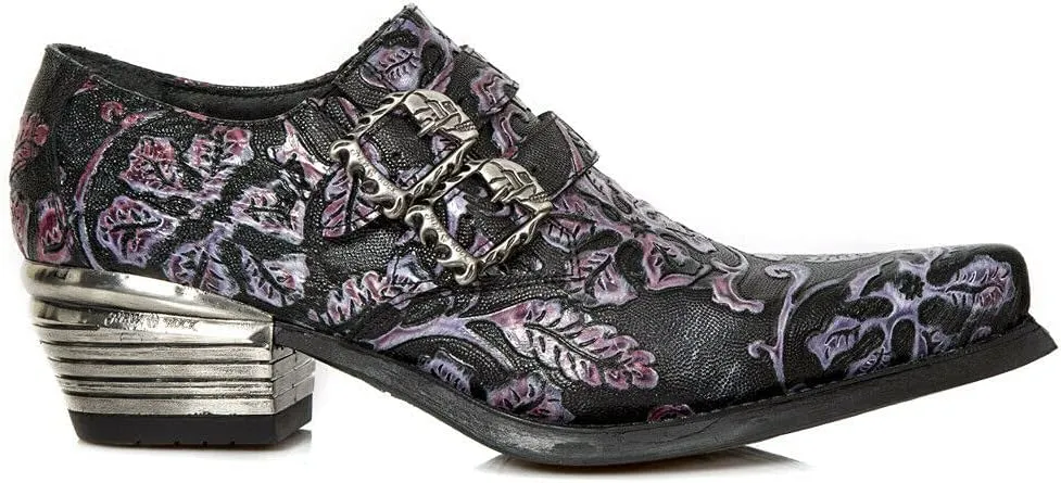 New Rock 7960 Mens Embossed Vintage Leather Buckle Steel Heel Shoes