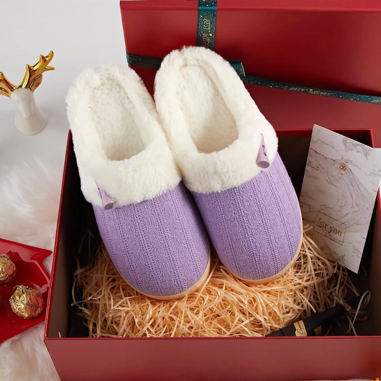NineCiFun Women's Slip on Fuzzy House Slippers Memory Foam Slippers Scuff Outdoor Indoor Warm Plush Bedroom Shoes with Faux Fur Lining