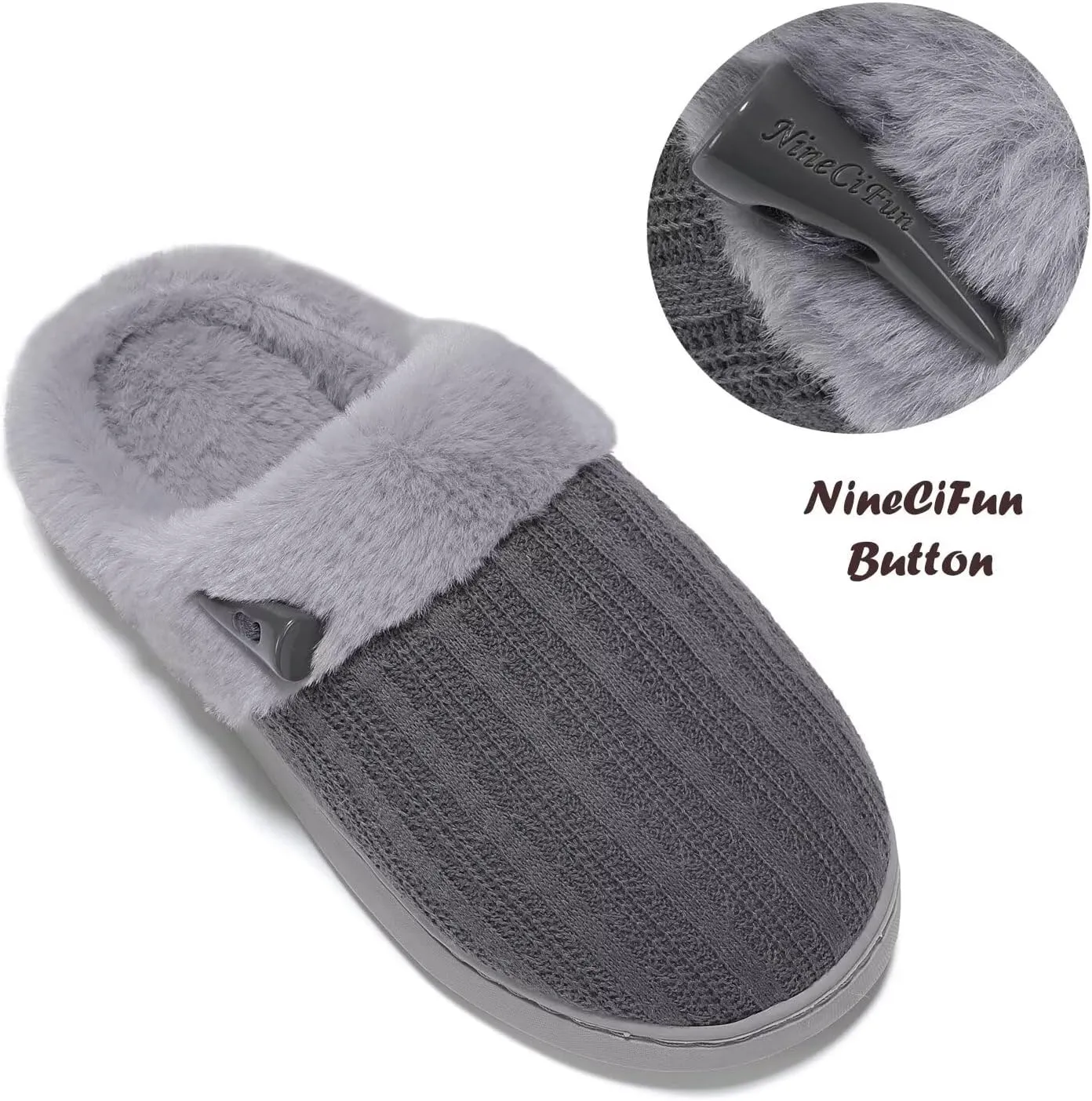 NineCiFun Women's Slip on Fuzzy House Slippers Memory Foam Slippers Scuff Outdoor Indoor Warm Plush Bedroom Shoes with Faux Fur Lining