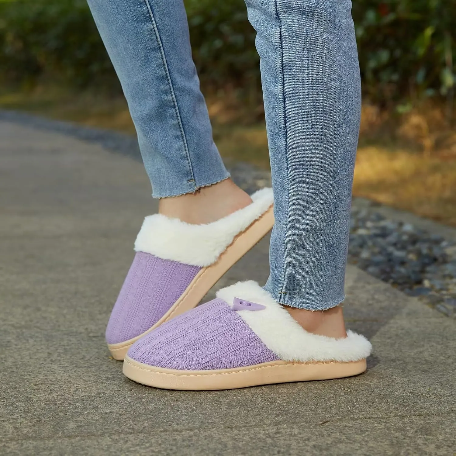 NineCiFun Women's Slip on Fuzzy House Slippers Memory Foam Slippers Scuff Outdoor Indoor Warm Plush Bedroom Shoes with Faux Fur Lining