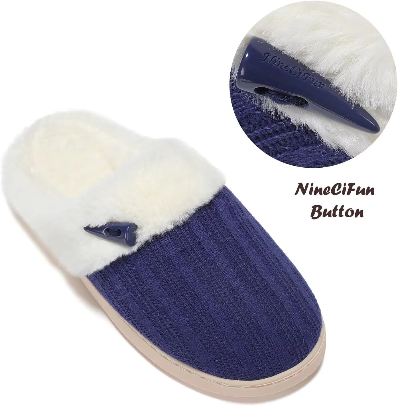 NineCiFun Women's Slip on Fuzzy House Slippers Memory Foam Slippers Scuff Outdoor Indoor Warm Plush Bedroom Shoes with Faux Fur Lining