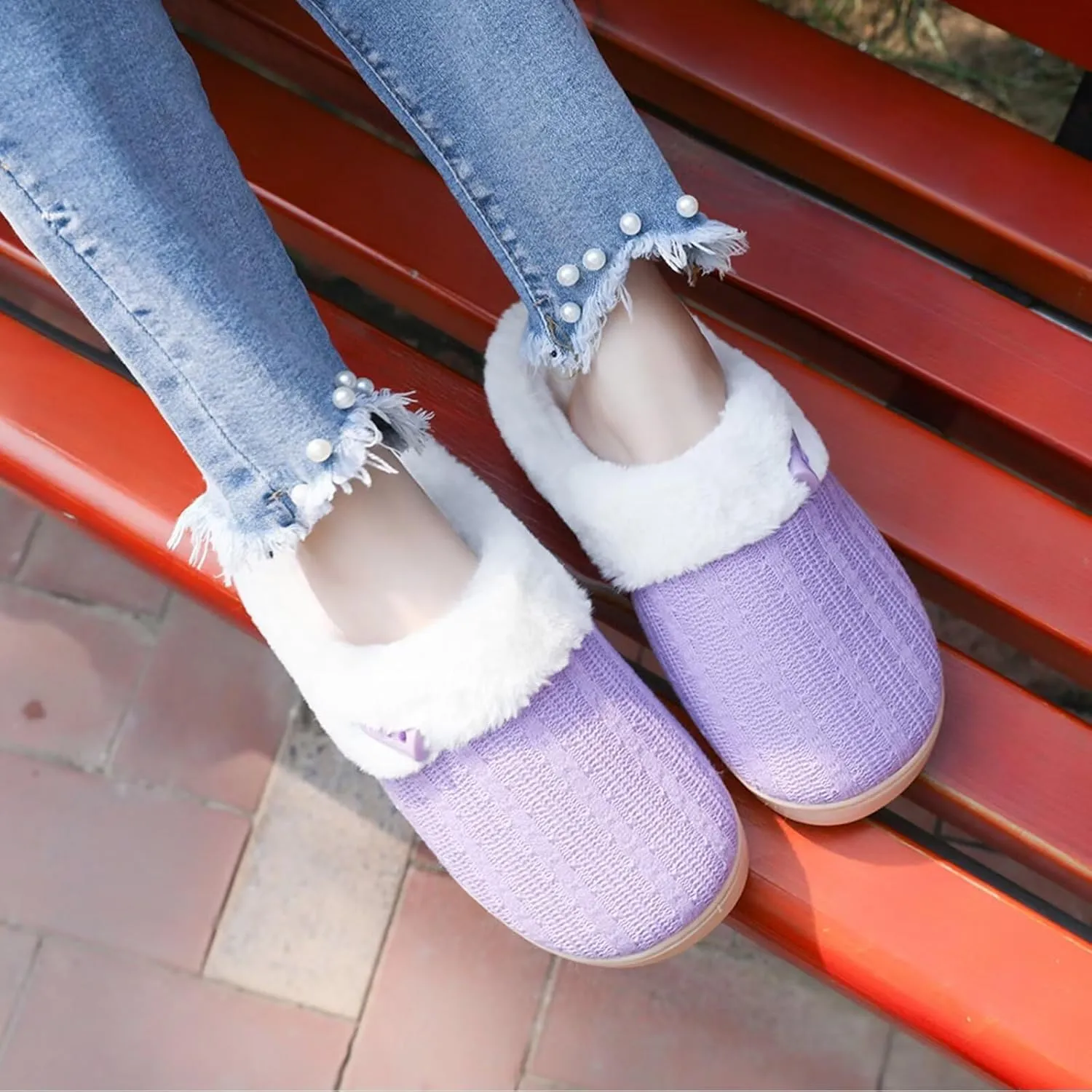 NineCiFun Women's Slip on Fuzzy House Slippers Memory Foam Slippers Scuff Outdoor Indoor Warm Plush Bedroom Shoes with Faux Fur Lining