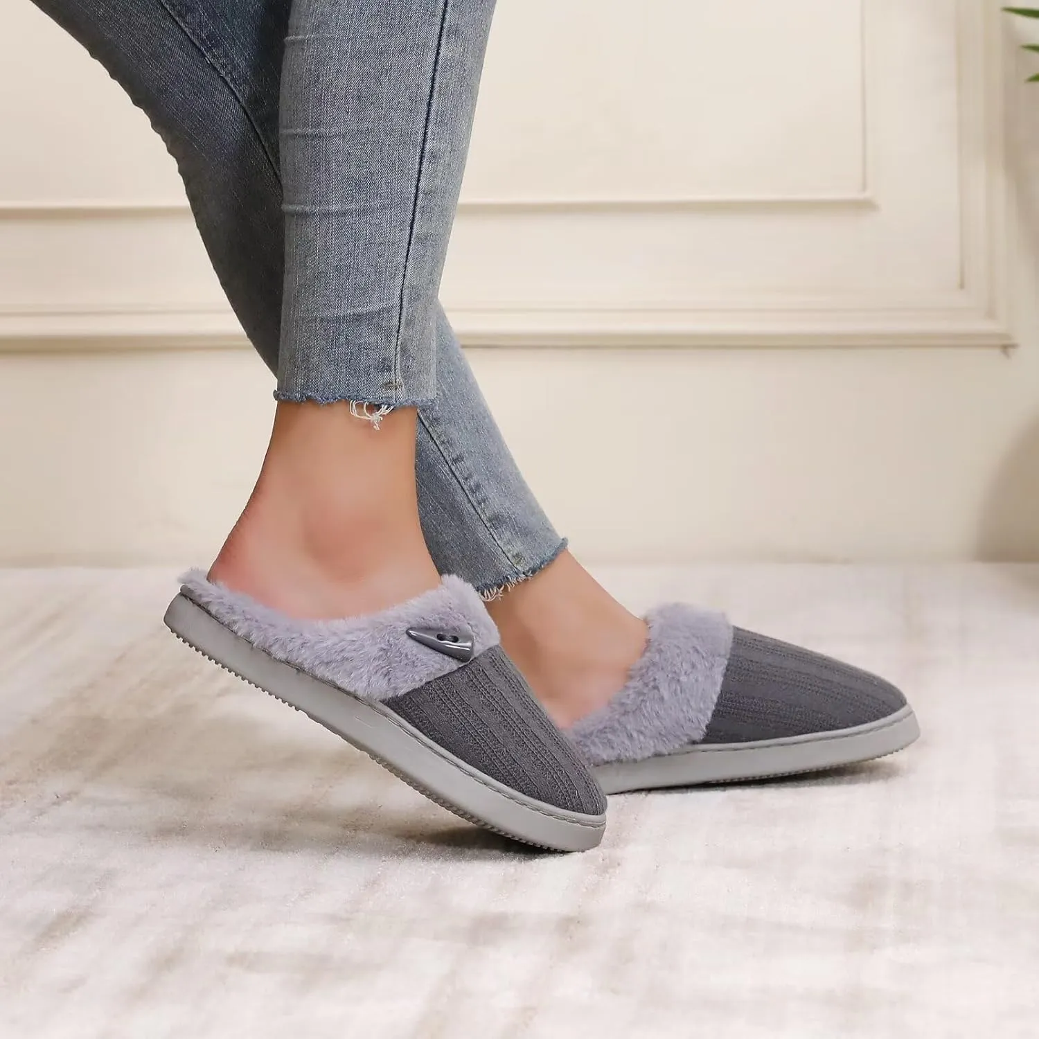 NineCiFun Women's Slip on Fuzzy House Slippers Memory Foam Slippers Scuff Outdoor Indoor Warm Plush Bedroom Shoes with Faux Fur Lining