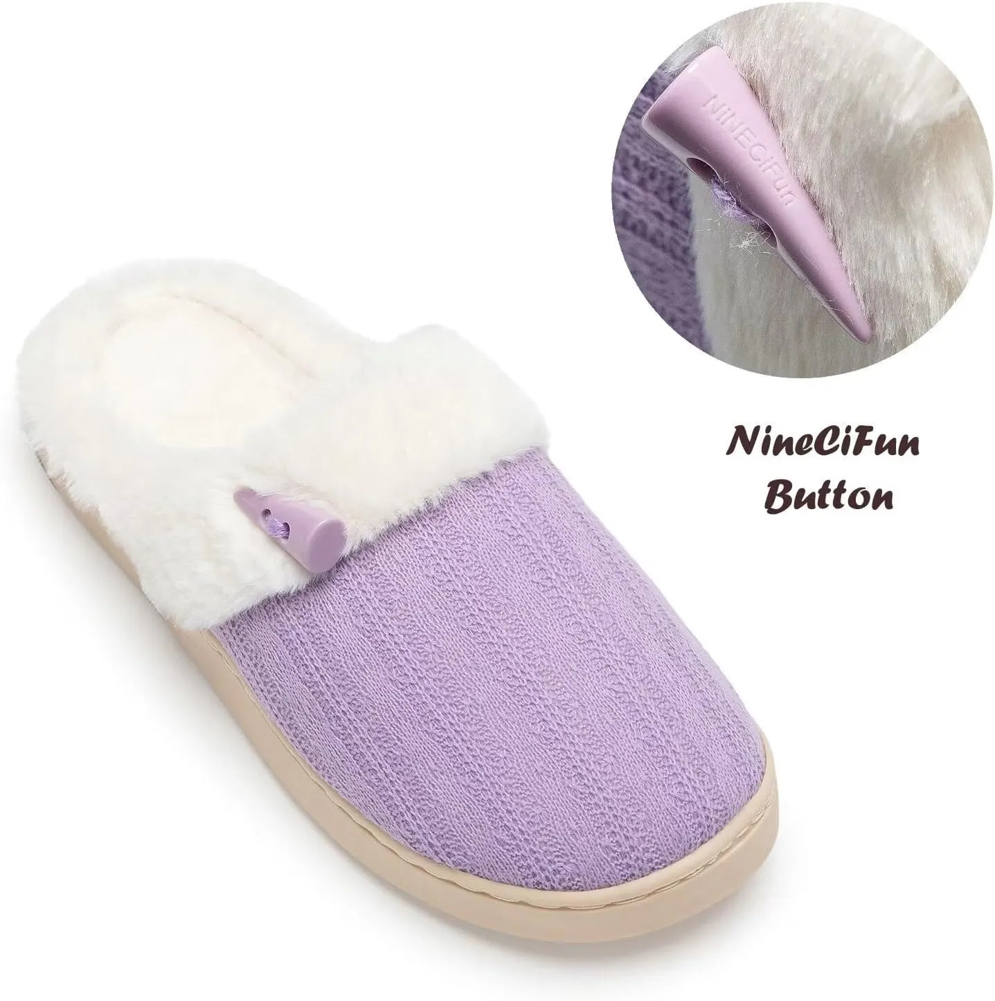NineCiFun Women's Slip on Fuzzy House Slippers Memory Foam Slippers Scuff Outdoor Indoor Warm Plush Bedroom Shoes with Faux Fur Lining