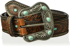 Nocona Belt Co. Women's Scroll Embossed Painted Turquoise Oval Belt