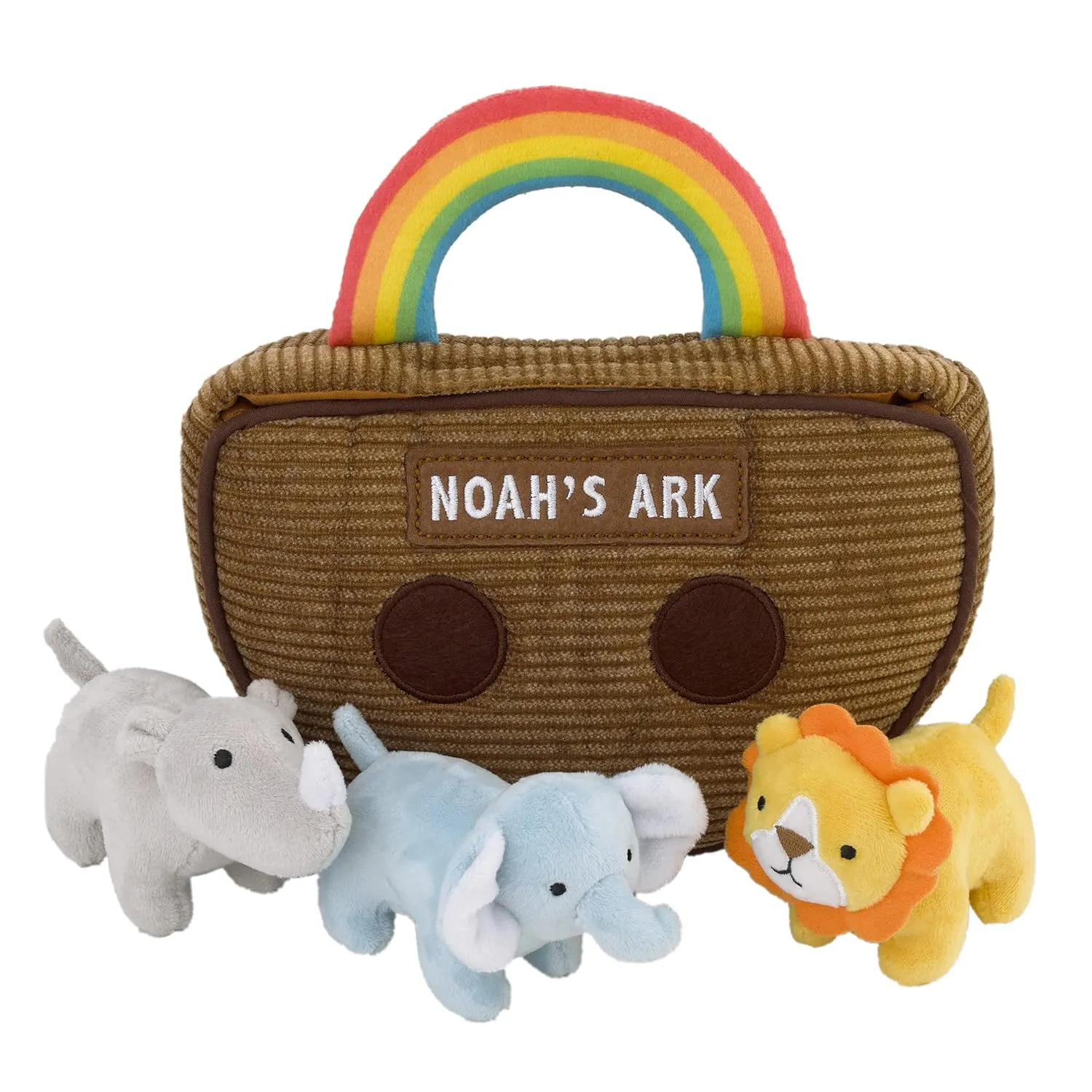 NoJo Little Love Noah's Ark Rainbow Plush 4 Piece Toy Set - Ark, Elephant, Rhino, and Lion