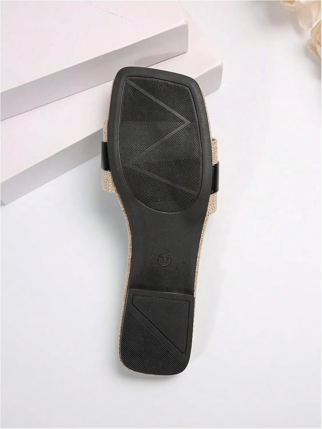 OYOANGLE Women's Buckle Square Toe Sandals Single Band Slip On Flat Sandals Trendy Casual Outdoor Slide Shoes