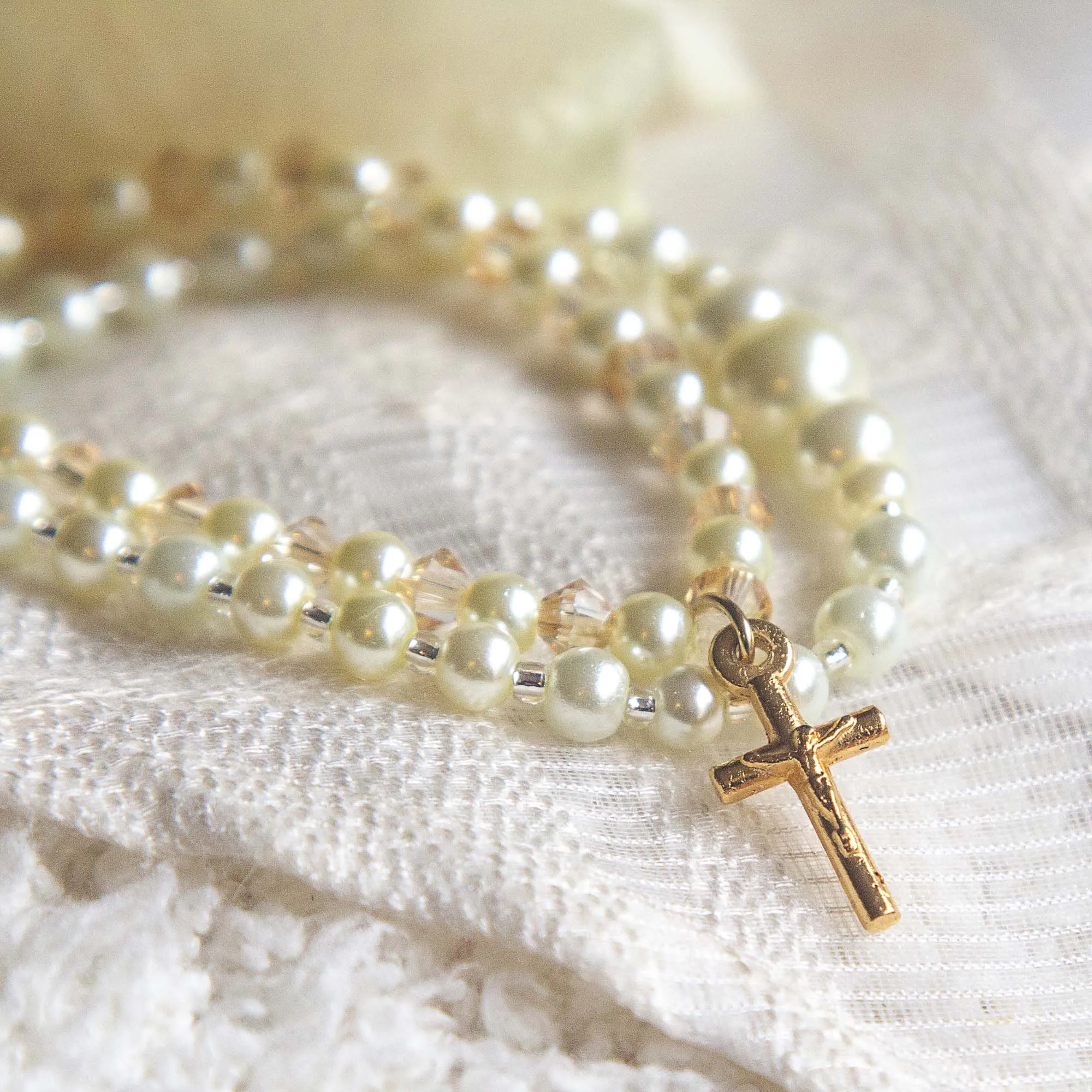 Pearl, Crystal & Gold First Communion Bracelet Set