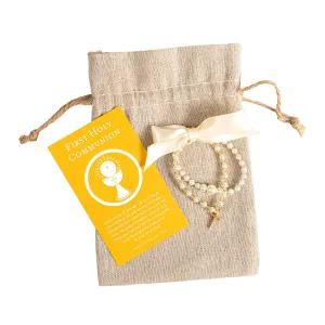 Pearl, Crystal & Gold First Communion Bracelet Set
