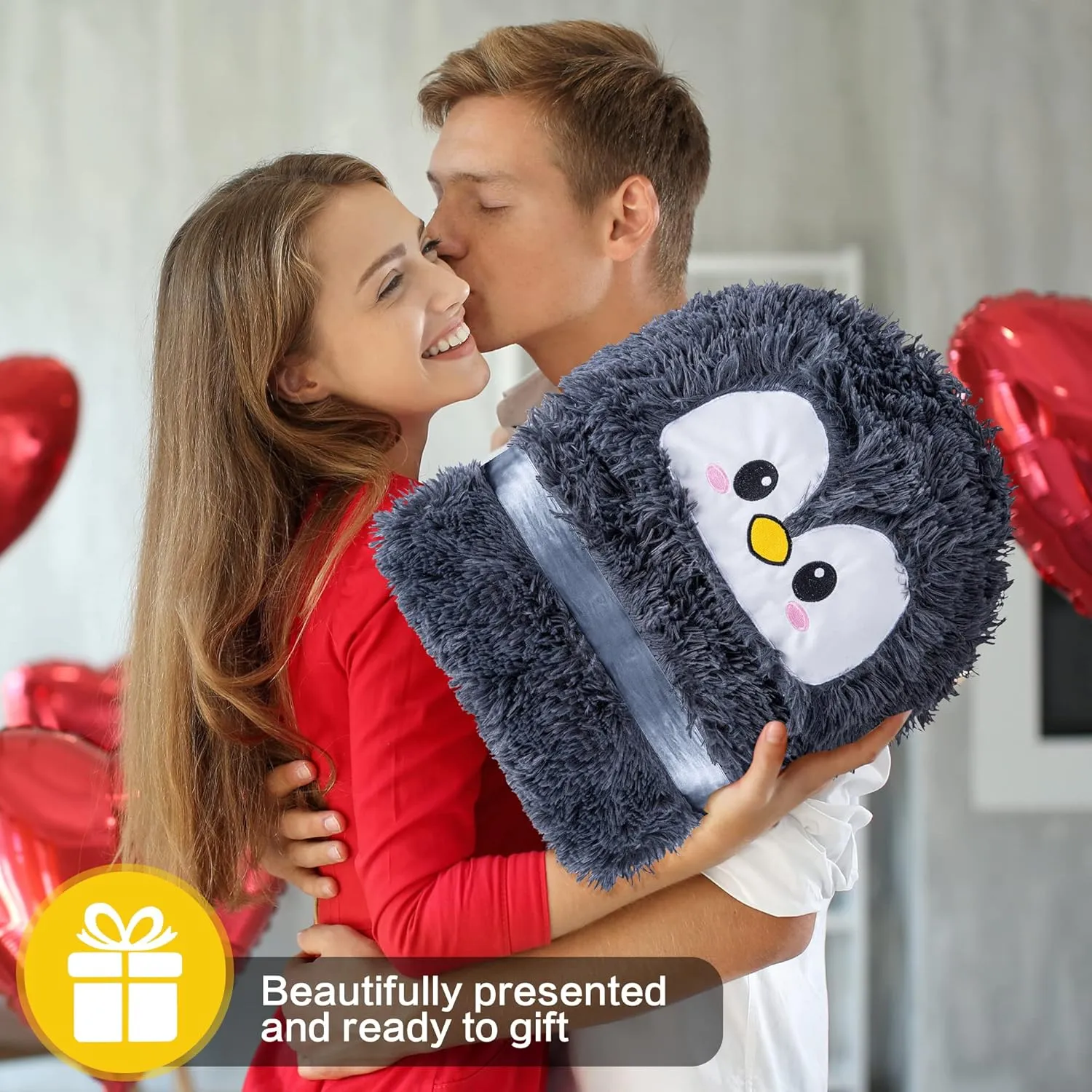 Penguin Wearable Hooded Blanket for Adults - Fluffy Super Soft Shaggy Faux Fur, Fuzzy Warm Cozy Plush Furry Fleece & Sherpa Hoodie Throw Cloak Wrap - Penguin Gifts for Women Adults and Kids