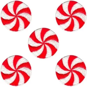 Peppermint Swirl Candy (5 Pack) Christmas Embroidered Iron On Patch Applique