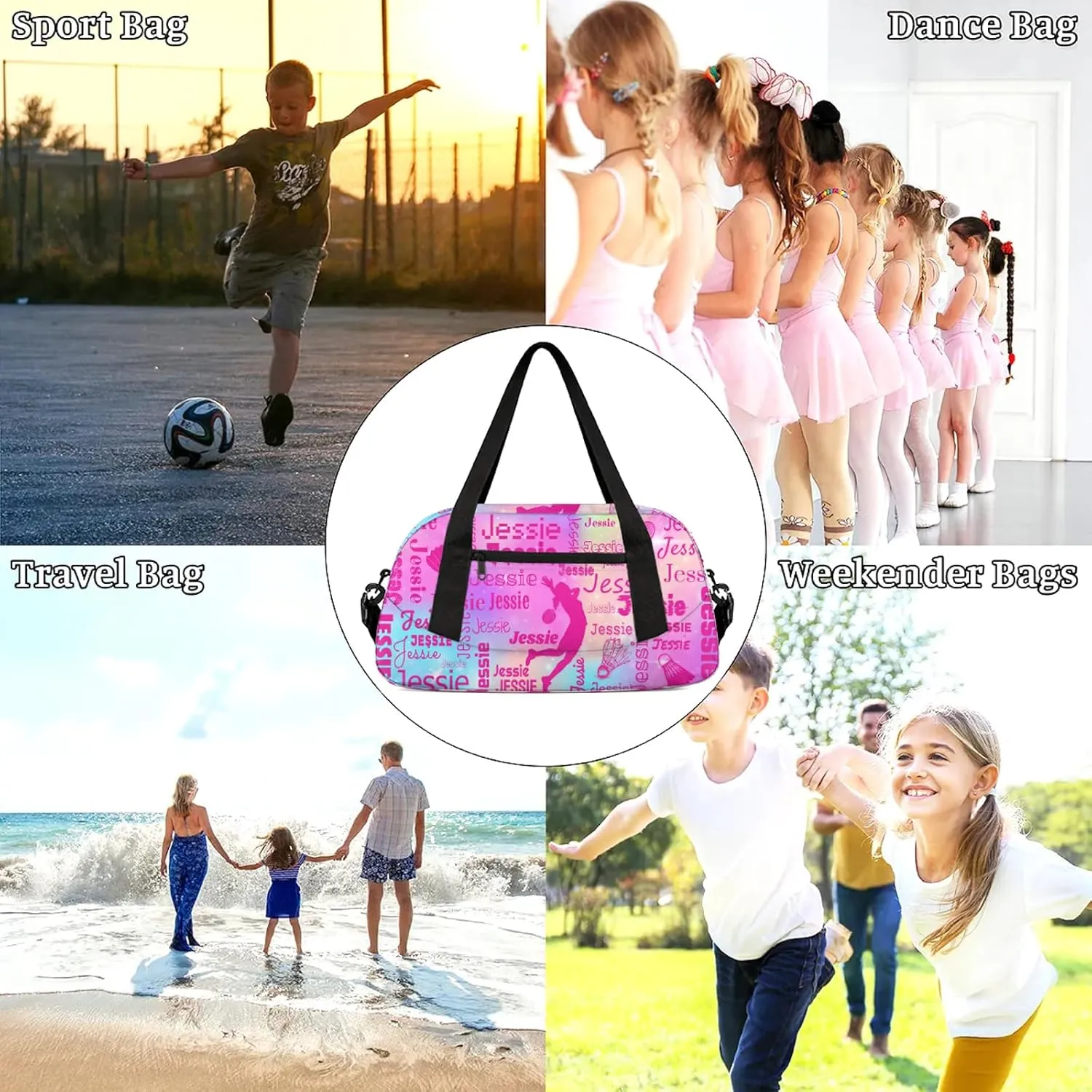 Personalized Badminton Sport Duffel Bag Custom Sports Bag Travel Overnight Shoulder Bags Customized Gifts for Women Men, Rainbow Sparkly