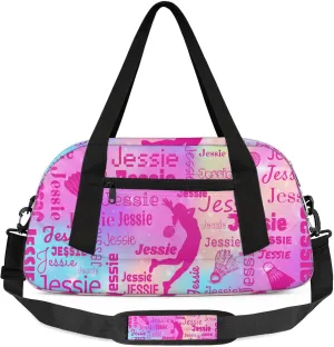 Personalized Badminton Sport Duffel Bag Custom Sports Bag Travel Overnight Shoulder Bags Customized Gifts for Women Men, Rainbow Sparkly
