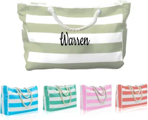 Personalized Beach Tote Bag for Women - Custom Embroidered Large Waterproof Pool Bag with Zipper, Sandproof Swim Tote for Travel, Shopping & Family Outings