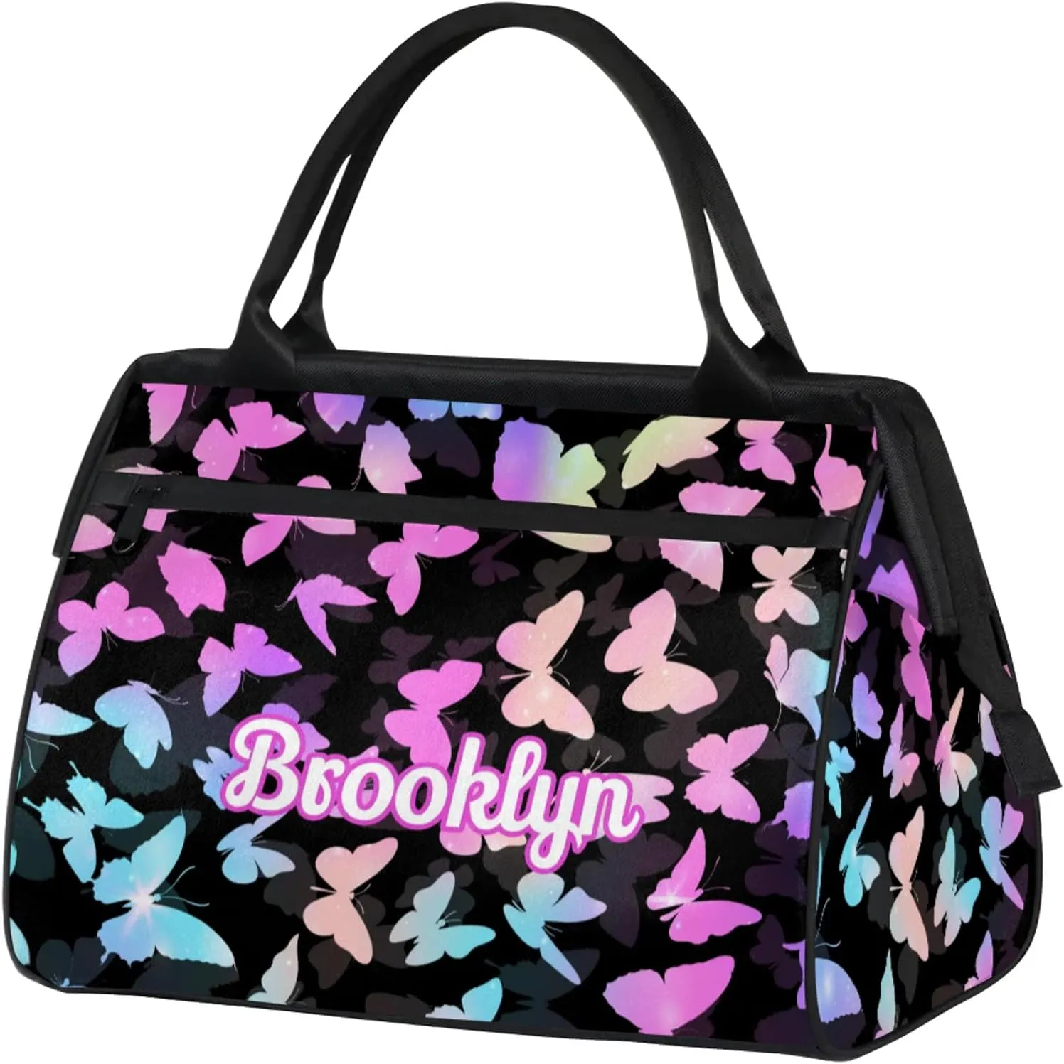 Personalized Butterfly Duffel Bag with Name Custom Travel Sports Bag for Women Men Waterproof Dance Ballet Bag Lightweight 15.2in, Rainbow Sparkly