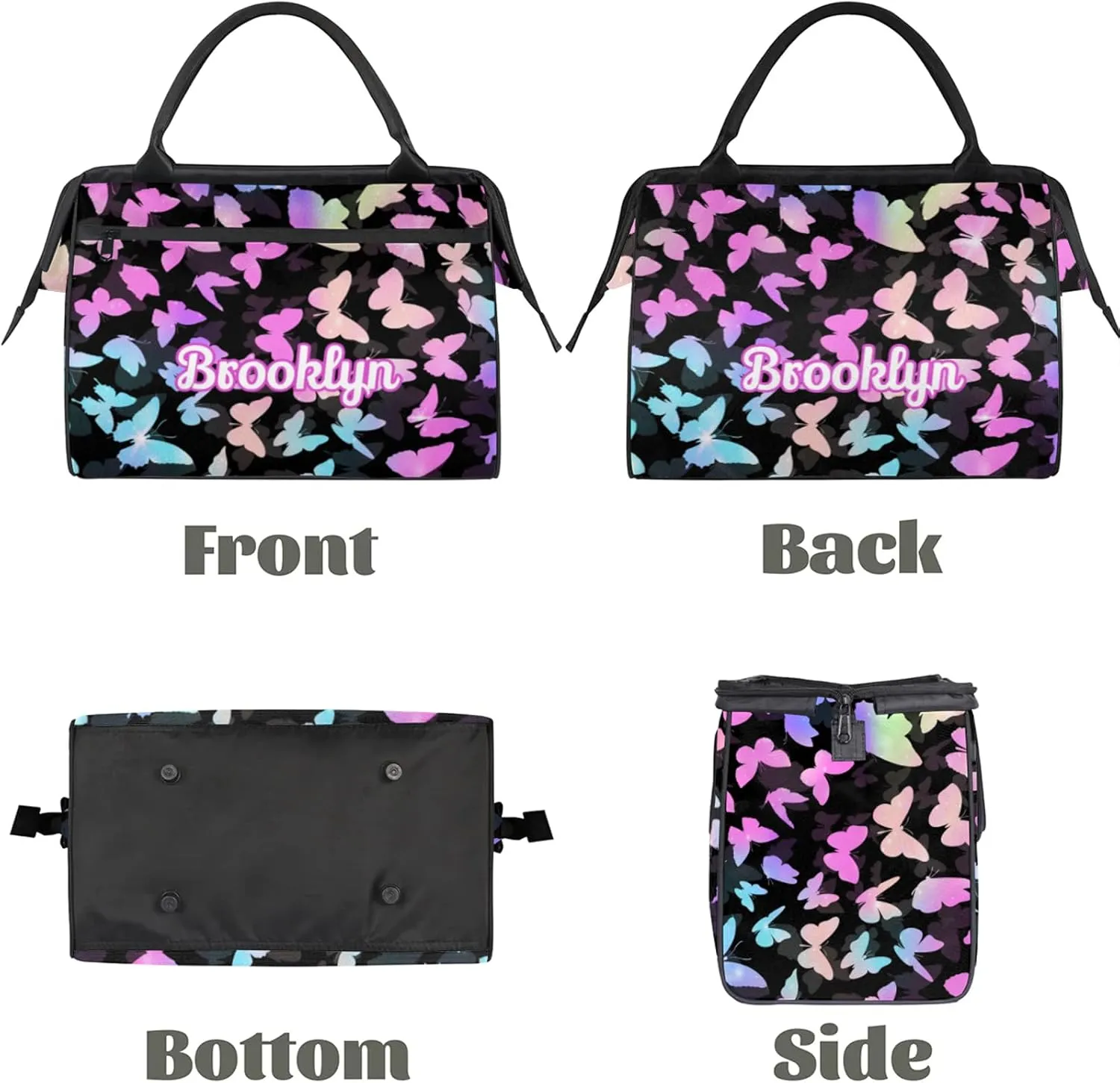 Personalized Butterfly Duffel Bag with Name Custom Travel Sports Bag for Women Men Waterproof Dance Ballet Bag Lightweight 15.2in, Rainbow Sparkly
