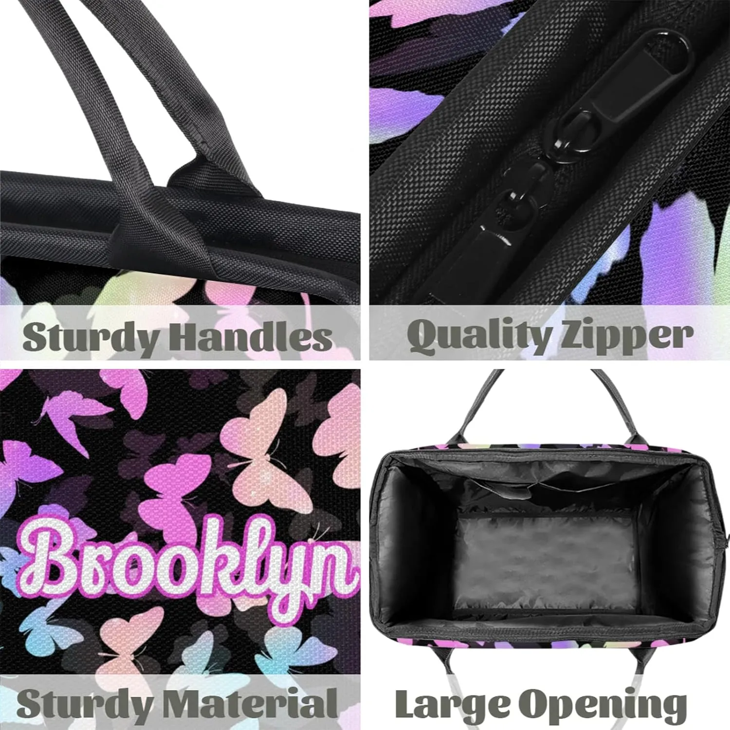 Personalized Butterfly Duffel Bag with Name Custom Travel Sports Bag for Women Men Waterproof Dance Ballet Bag Lightweight 15.2in, Rainbow Sparkly