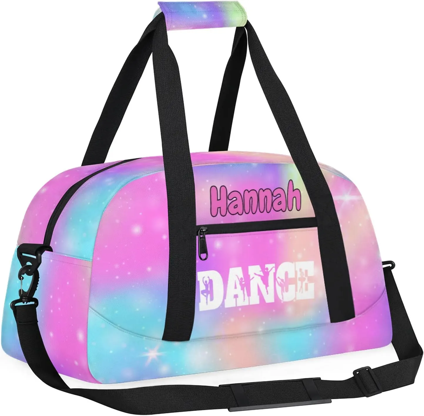 Personalized Dance Bag Gym Bag Custom Travel Overnight Bag Waterproof Sport Bag Lightweight Carry-On Tote for Women Men 18.9in, Rainbow Sparkly