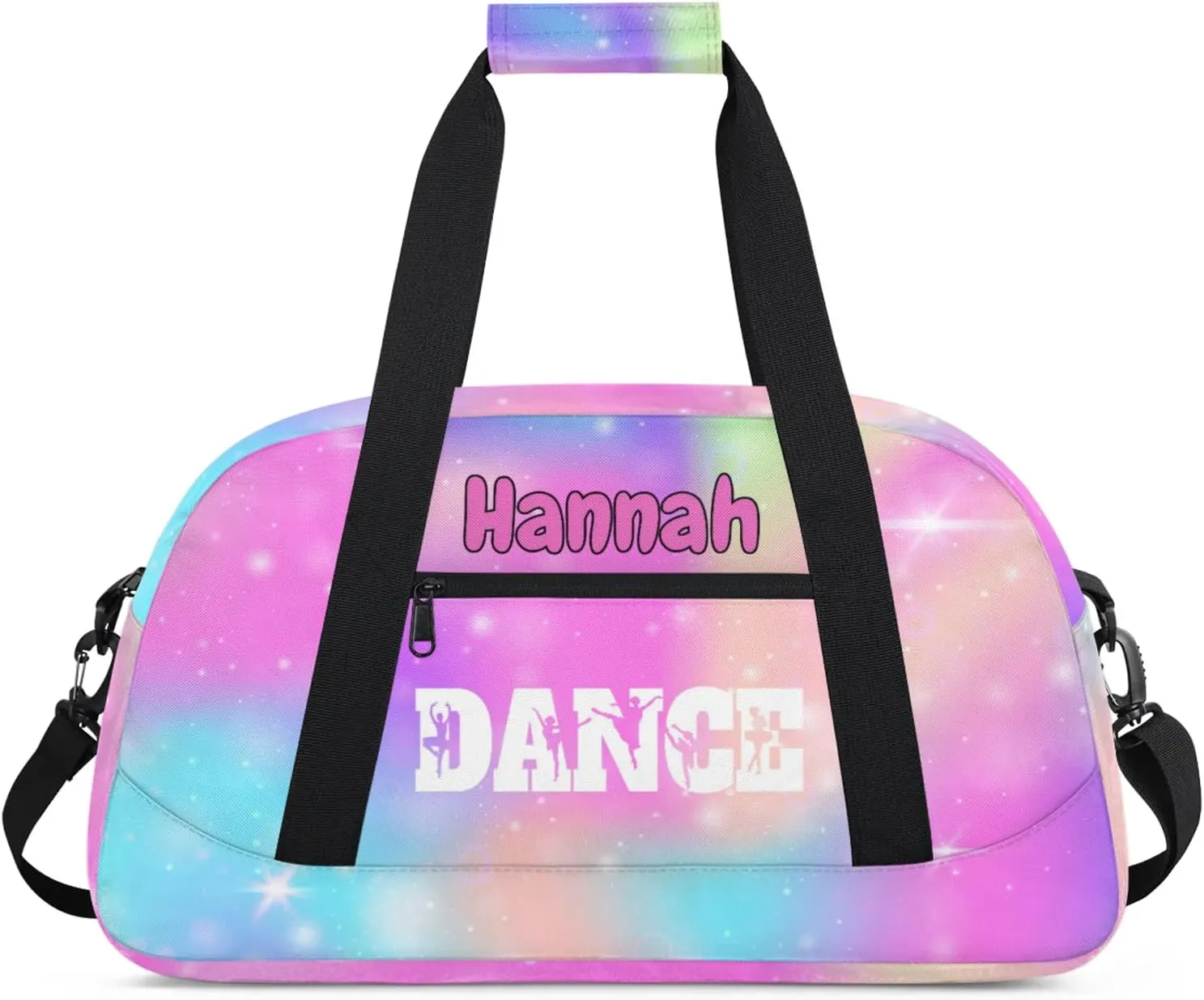 Personalized Dance Bag Gym Bag Custom Travel Overnight Bag Waterproof Sport Bag Lightweight Carry-On Tote for Women Men 18.9in, Rainbow Sparkly
