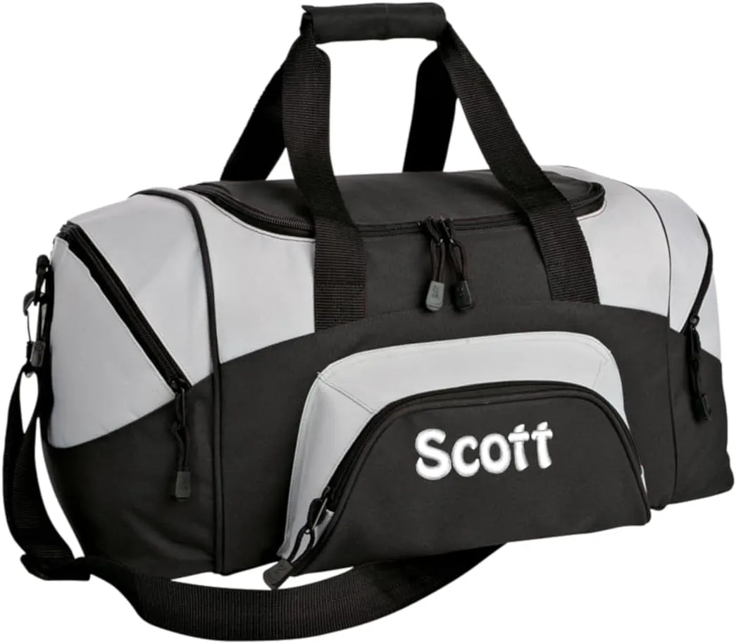 Personalized Duffel Bag, Men and Women, Custom Sport Bag with Monogrammed Name, Soccer, Basketball, Baseball, Football, Black/Grey