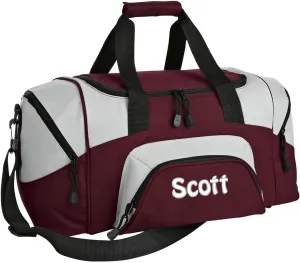 Personalized Duffel Bag, Men and Women, Custom Sport Bag with Monogrammed Name, Soccer, Basketball, Baseball, Football, Maroon/Grey