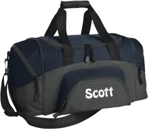 Personalized Duffel Bag, Men and Women, Custom Sport Bag with Monogrammed Name, Soccer, Basketball, Baseball, Football, Navy/Dark Charcoal