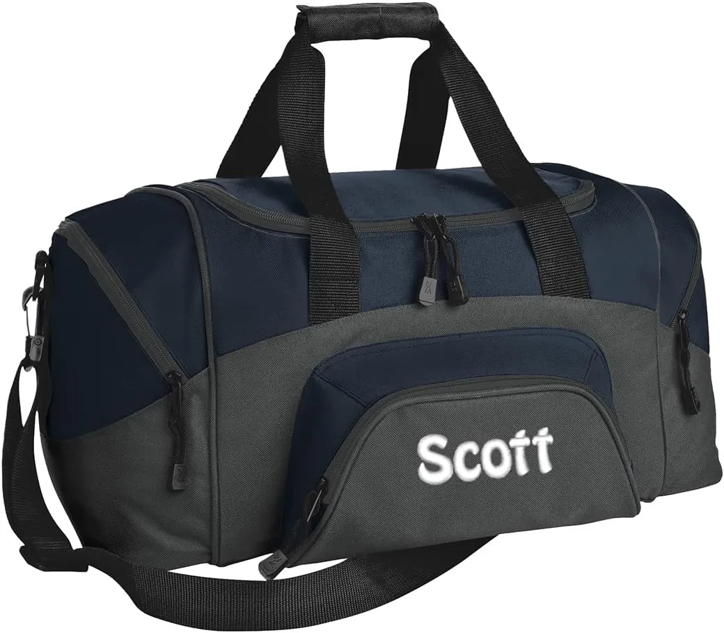 Personalized Duffel Bag, Men and Women, Custom Sport Bag with Monogrammed Name, Soccer, Basketball, Baseball, Football, Navy/Dark Charcoal