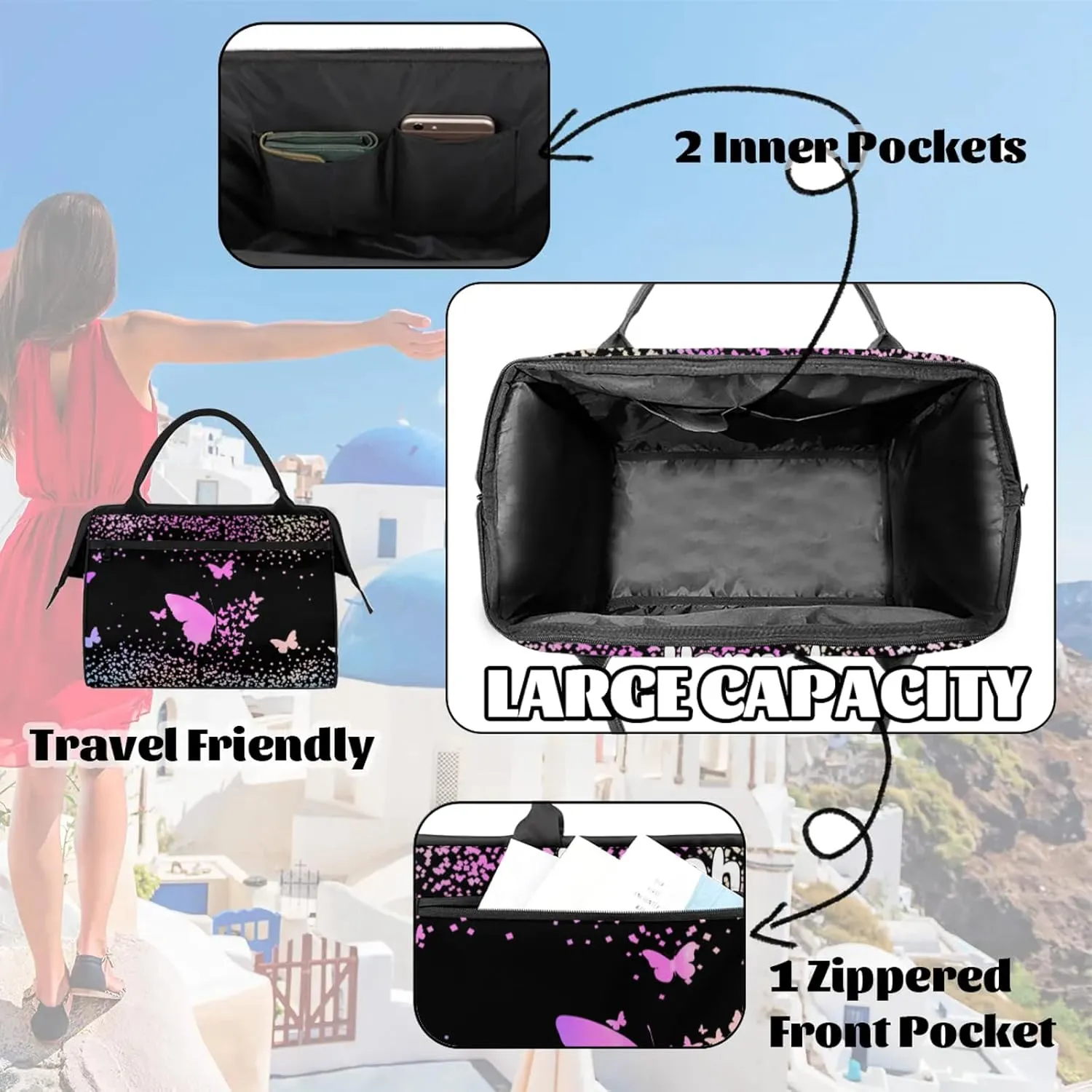Personalized Duffel Bag with Name Butterfly Custom Travel Sports Bag for Women Men Waterproof Dance Ballet Bag Lightweight 15.2in, Rainbow Sparkly