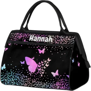 Personalized Duffel Bag with Name Butterfly Custom Travel Sports Bag for Women Men Waterproof Dance Ballet Bag Lightweight 15.2in, Rainbow Sparkly