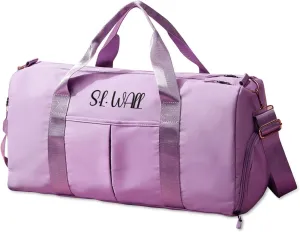 Personalized Duffel Gym Bag for Women,Custom Embroidered Name Weekend Overnight Bag with Shoe Compartment Wet/Dry Pocket