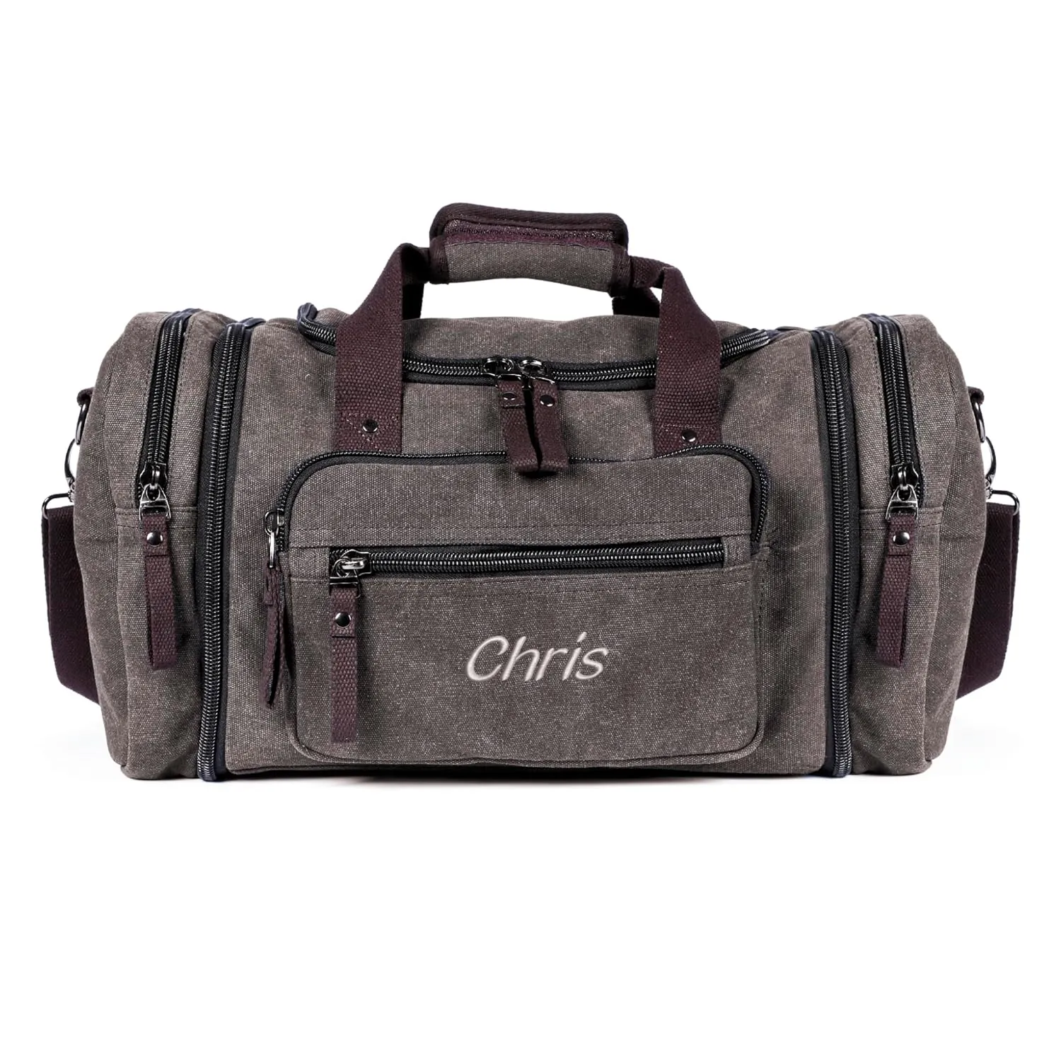 Personalized Duffle Bags for Men - Expandable Canvas Duffle Bag for Travel - Mens Overnight Bag or Weekender Bag with Shoe Compartment - Carry-On Duffel Bag for Short Trip, Gym & Camping (gray)