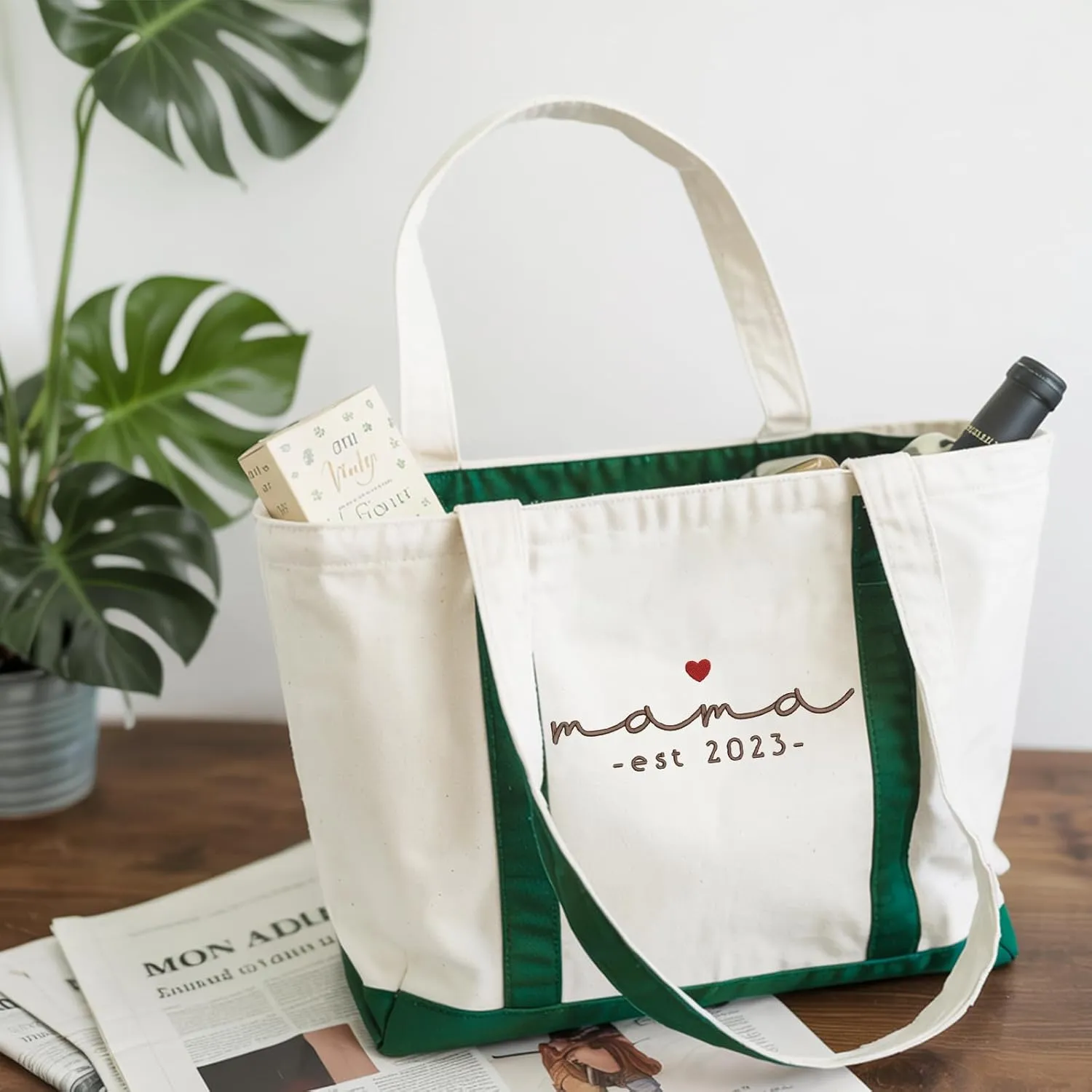 Personalized Embroidered Mama Tote Bag | Custom Canvas Bag with Name | Mother’s Day Gift for Mom, New Mom, Grandma