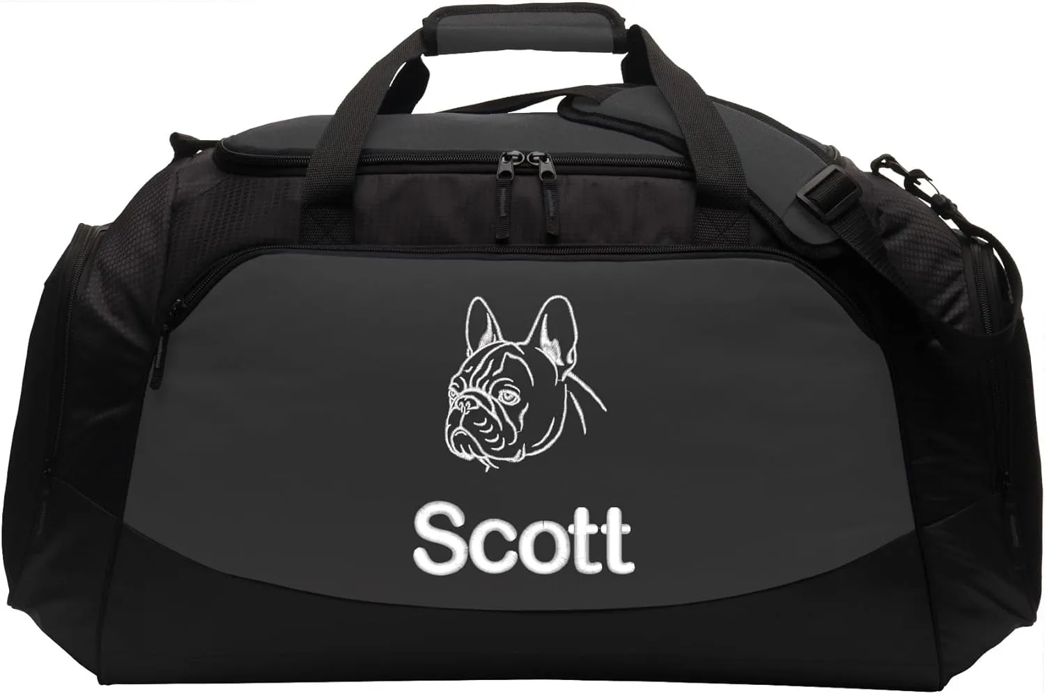Personalized French Bulldog Duffel Bag, Pet Travel Tote, Dog Lover Gift, Large Custom Bag Monogrammed Name, Dark Charcoal
