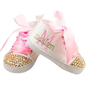 Personalized Gold Baby Girl Boy Shoes, Custom First Birthday Girl Shoes Infant Girl Shoes Baby Shower Gift Birthday Gift Christmas Gift