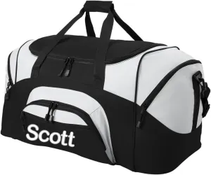 Personalized Large Duffel Bag, Football, Soccer, Basketball, Baseball Duffle Bag, Athlete Gift, Sport Bag, Embroidered Name, Black/Grey