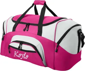 Personalized Large Tropical Pink Duffel Bag, Womens Duffle Bag, Athlete Gift, Sport Bag, Embroidered Name